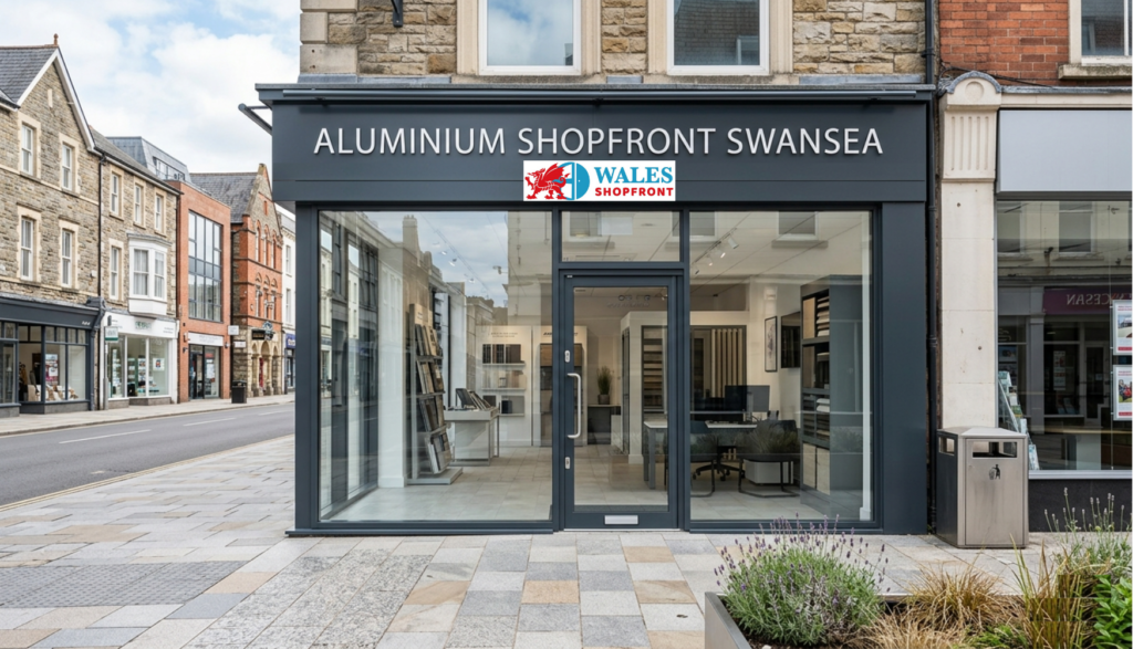 Aluminium Shopfront Swansea with modern glass frontage for a commercial business property