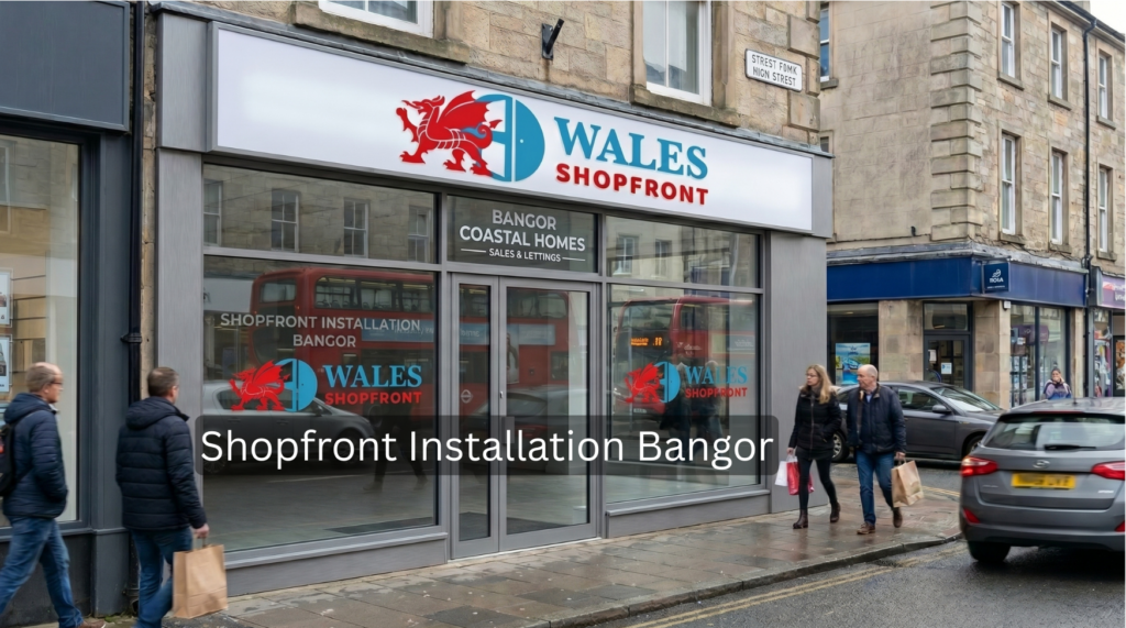 Modern shopfront installation Bangor with aluminium and glass commercial storefront