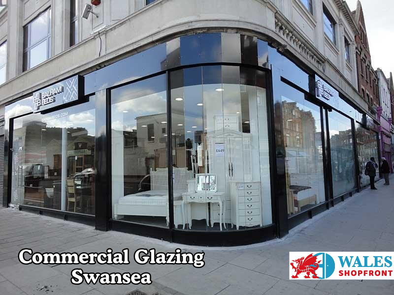 Aluminium-framed commercial glass shopfront in Swansea