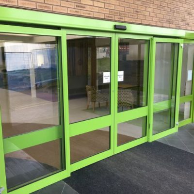 automatic swing doors installed for office entrance in Wales